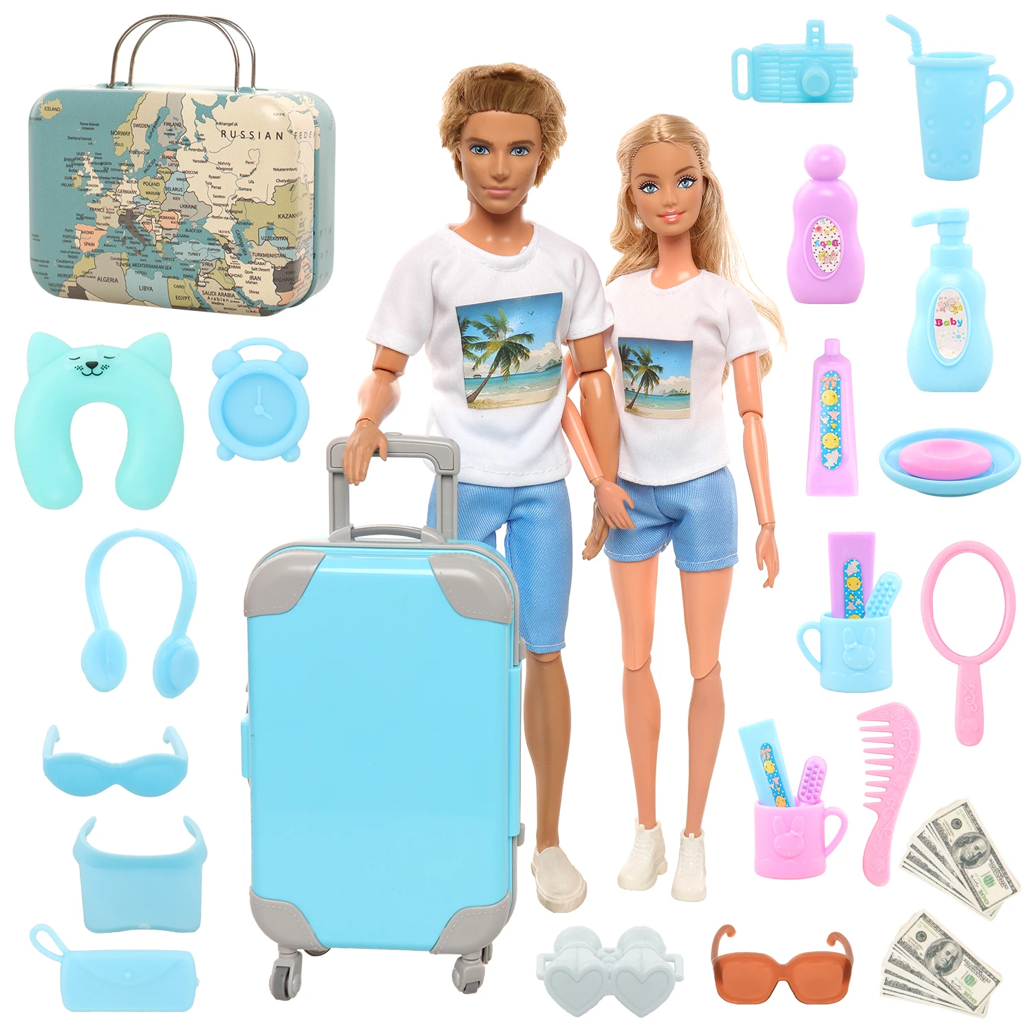 Аксессуары для кукол Барби, 33 шт., чемодан, телескоп, солнцезащитные очки, счеты, Детские аксессуары для Барби, детские игрушки в подарок