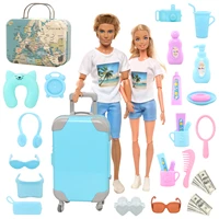 33 pcs doll accessories for barbie for ken clothes suitcase telescope sunglasses bills kids for barbie accesorios kids toys gift