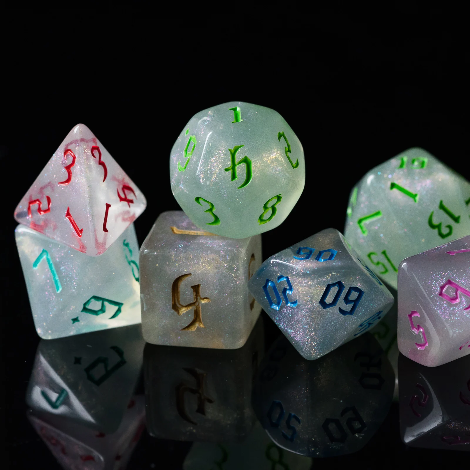 

Poludie 6 Sets 42 Pcs DND Dice Set Polyhedral Dice Glitter Sickle Font 6 Colors D4 D6 D8 D10 D% D12 D20 For Board Game RPG MTG