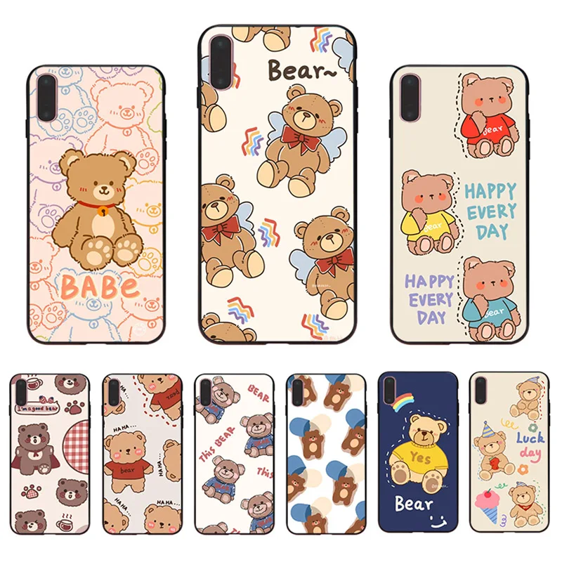

Cute Cartoon Bear Mobile Phone Case For Iphone 7 8 6 6S Plus X XR XS 11 Pro Max 13 12 Mini Shell 5 SE 2020 Hard Cellphones Cover