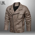 Мужская повседневная Толстая мотоциклетная куртка, Мужская кожаная куртка на молнии, модные классические пальто, Мужская мотоциклетная кожаная куртка, зимняя