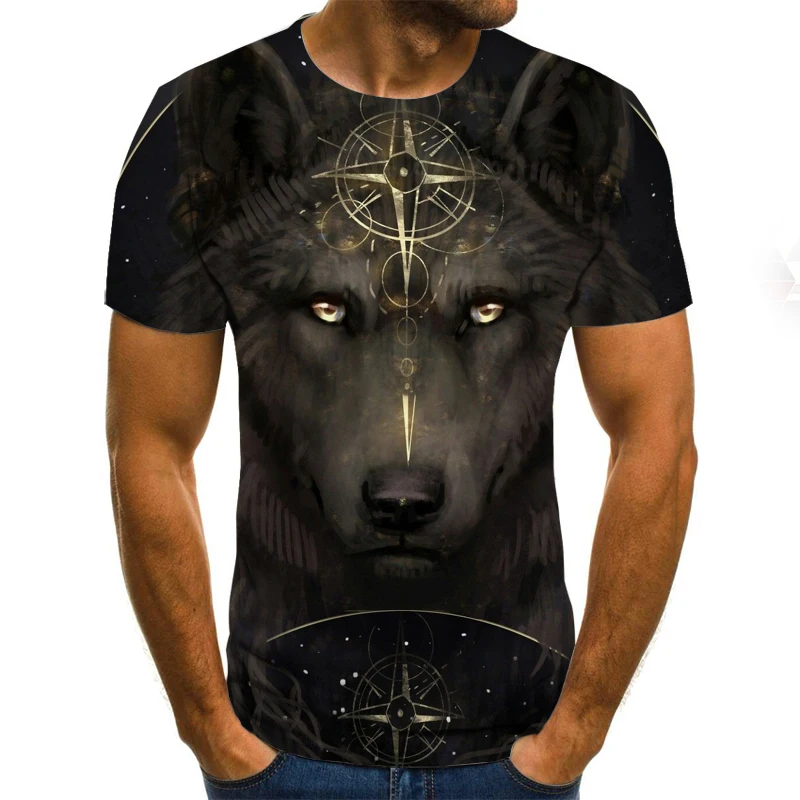 

Blast new summer T-shirt men street round collar T-shirt tops funny animal men's casual Wolf 3D-printed T-shirt XXS-6XL