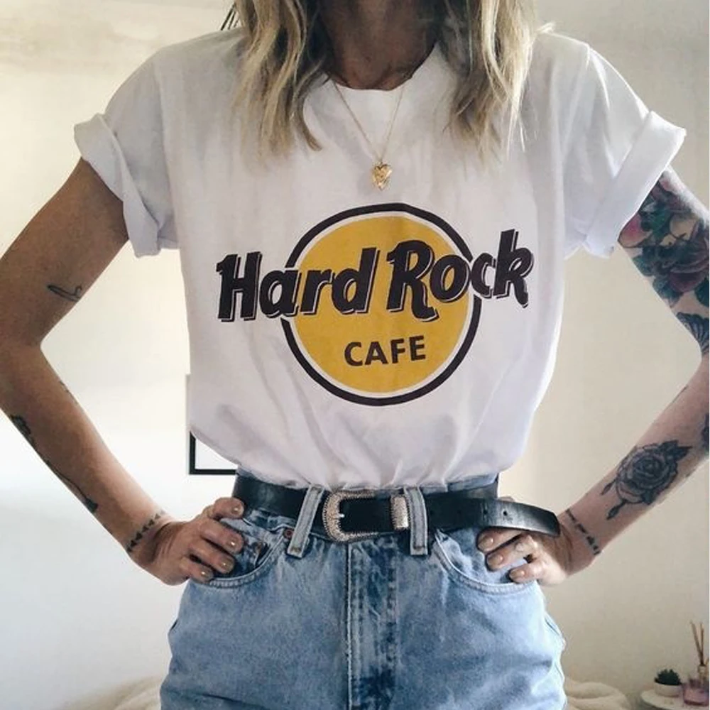 

Summer Hard Rock Cafe Letter Print T Shirt Women's Grunge Aesthetic Short Sleeve Casual Kawaii Harajuku Tops Tees