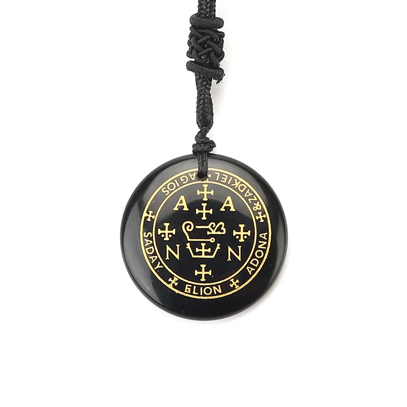 

PONGT Variety Natural Obsidian Symbol Carving Pendant Necklace For Women Reiki Healing Stone Energy Amulet Pendant Charm Yewelry