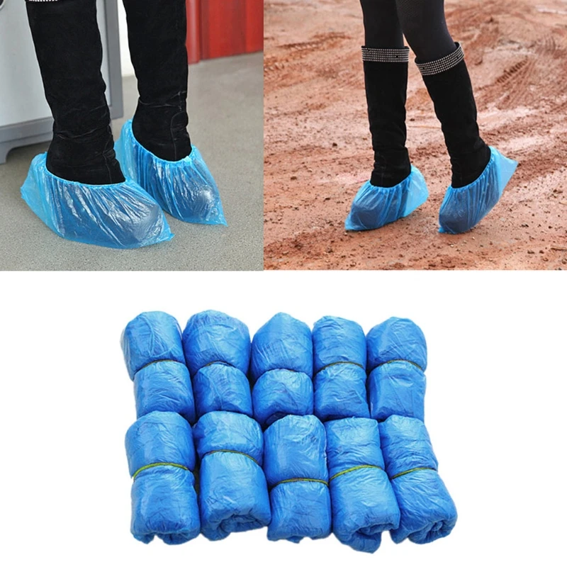 

Q39C 100PCS Waterproof Boot Covers Plastic Disposable Shoe Covers Overshoes