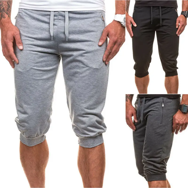 

Mens Shorts Elasticated Waist Gym Sweat Jogging Running Zip Pocket Jogger Pants