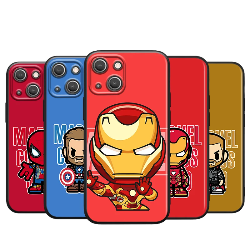 

Cute marvel hero cartoon for Apple iPhone 13 12 11 Pro Max Mini XS Max X XR 6S 6 7 8 Plus 5S SE2020 Soft Black Phone Case
