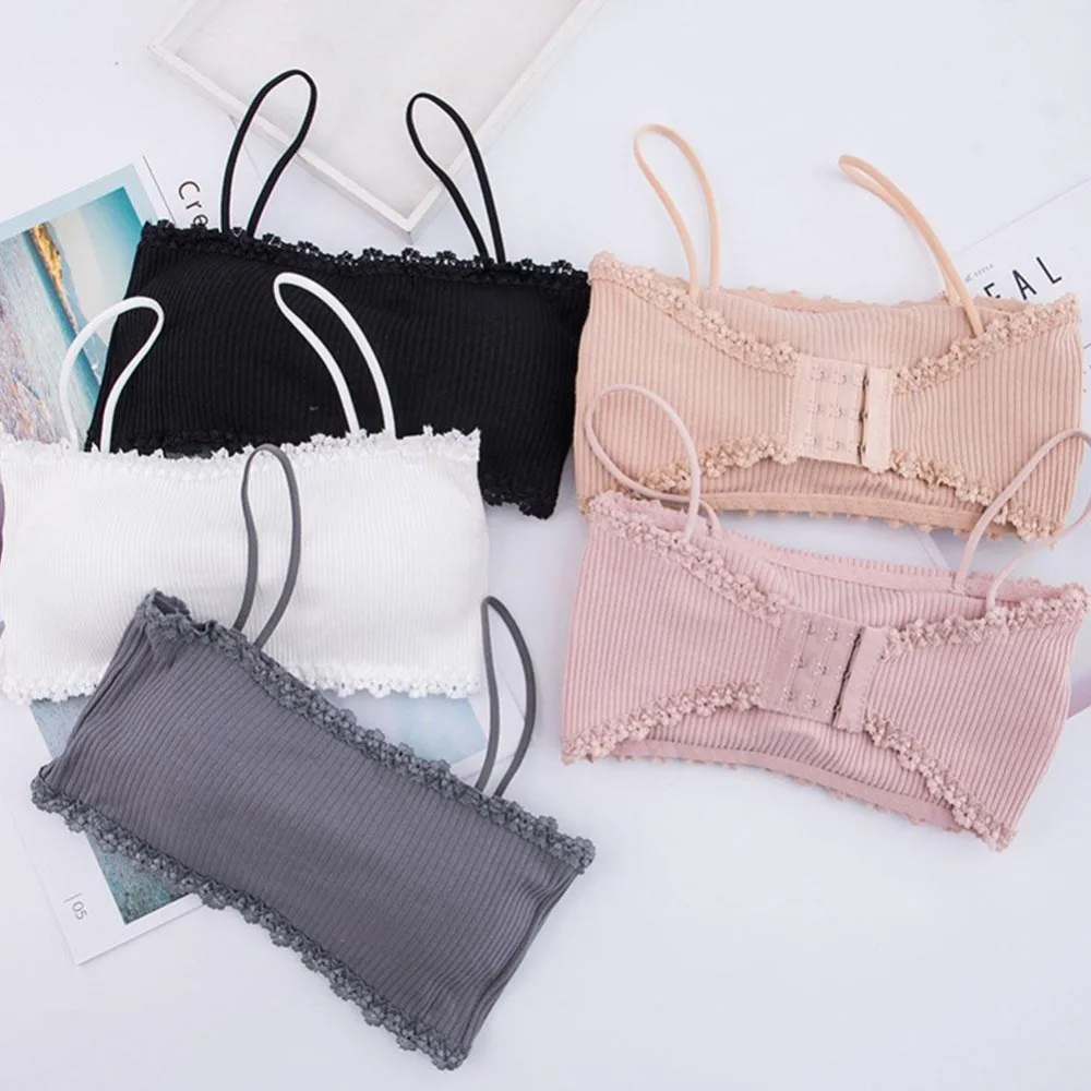 Women Bralette Crop Top Back Closure Bra Chest Pad Underwear Girls Strapless Tube Top
