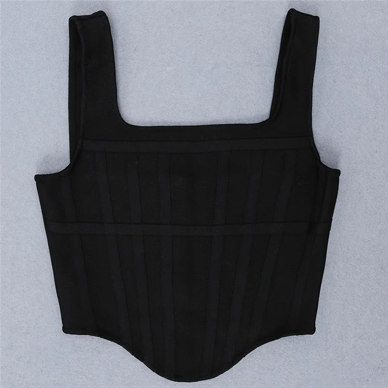 

Bevenccel 2020 New Arrival Black Women Top Sexy Sleeveless Striped Bodycon Bandage Top Runway Crop Tops