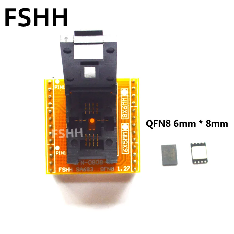 Free shipping QFN8 WSON8 DFN8 MLF8 TO DIP8 programmer adapter socket converter test chip IC FOR 1.27MM PITCH 8X6MM SPI FLASH