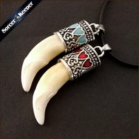 punk fashion brave men wolf tooth spike pendant real bone tooth necklace women men jewelry tooth amulet pendant necklace ly910