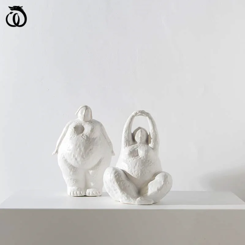 Figuras da Menina Sala de Estar Chen Longo Nórdico Abstrato Cerâmica Gorda Senhora Estátua Mulher Arte Escultura Artesanato Moderna Decoração R6433 wu