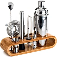 stainless steel cocktail set bar counter bartending tools tableware set shaker set 10 piece set with wooden stand