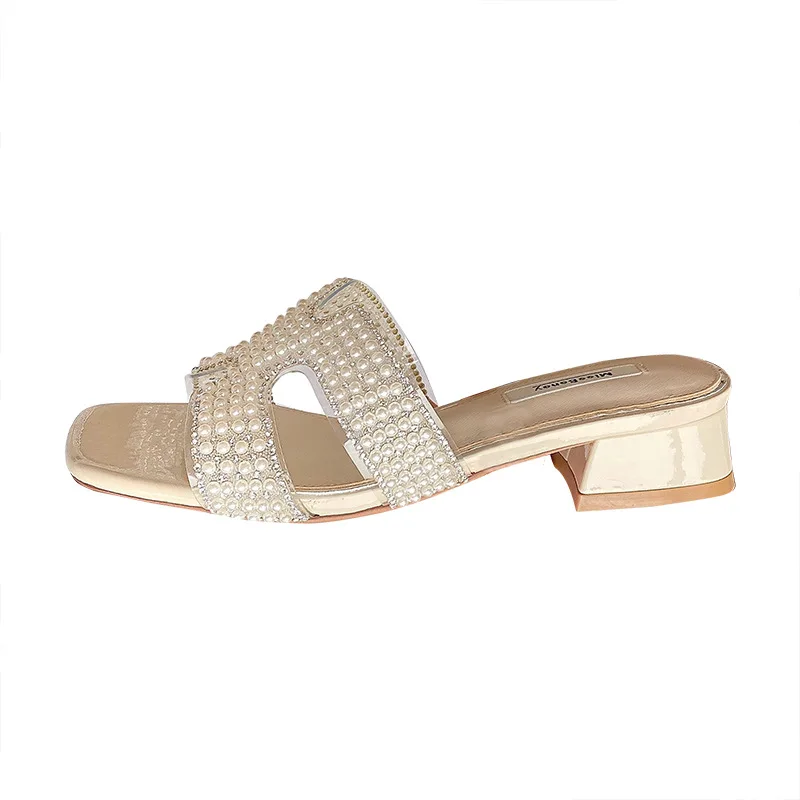 

Peep toe flip-flop square heel slipper 2021 season beach shoe solid color Korean edition one-word fashion sandals available