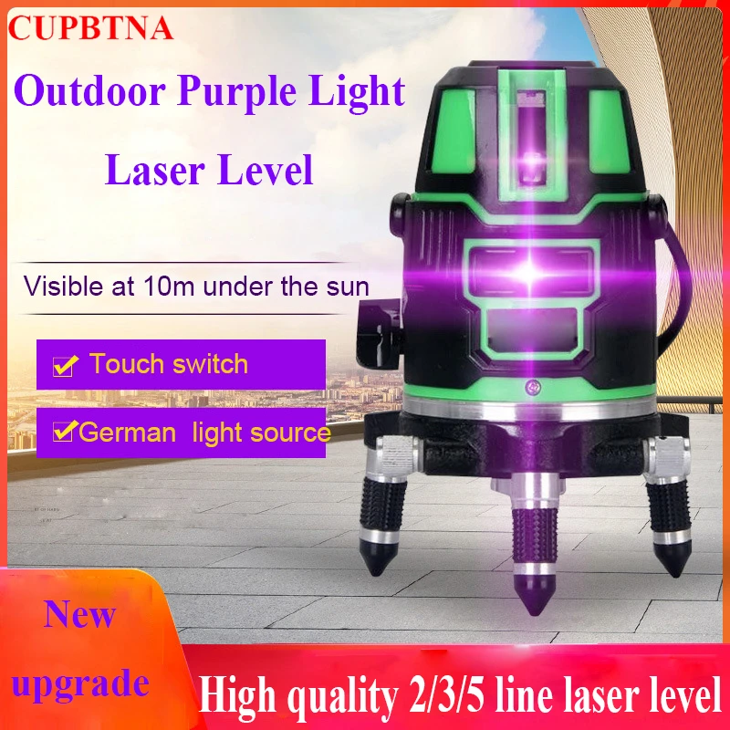 Purple Light Outdoor Strong Light Laser Level High Precision Cast Line Level Meter 360° Roating Engineering Home Measure Tool