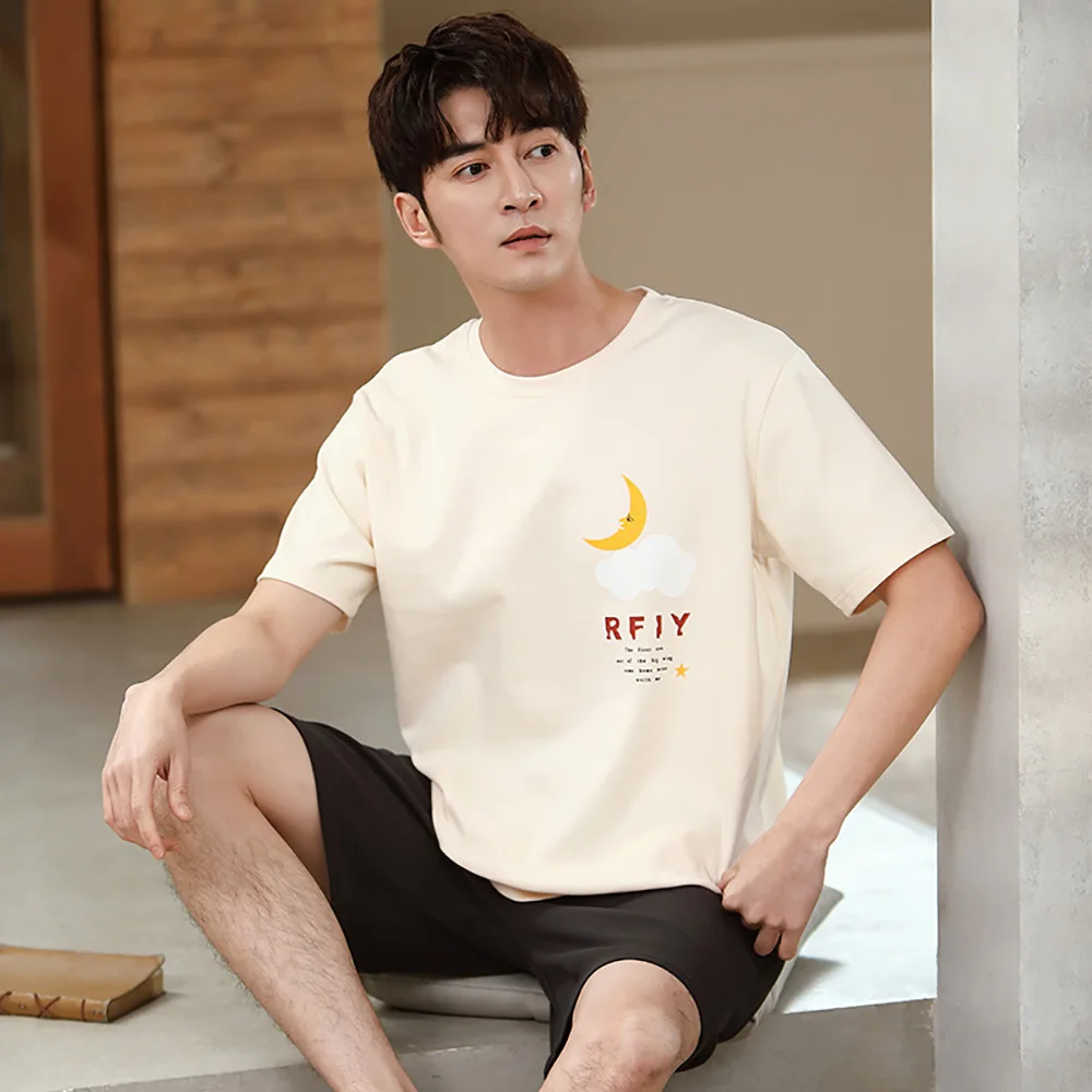 

Pajama Sets Summer Cotton Sleepwear Casual Print Short Sleeve + Patchwork Shorts Plus Size Pajamas For Men Cool Stretch Pyjamas