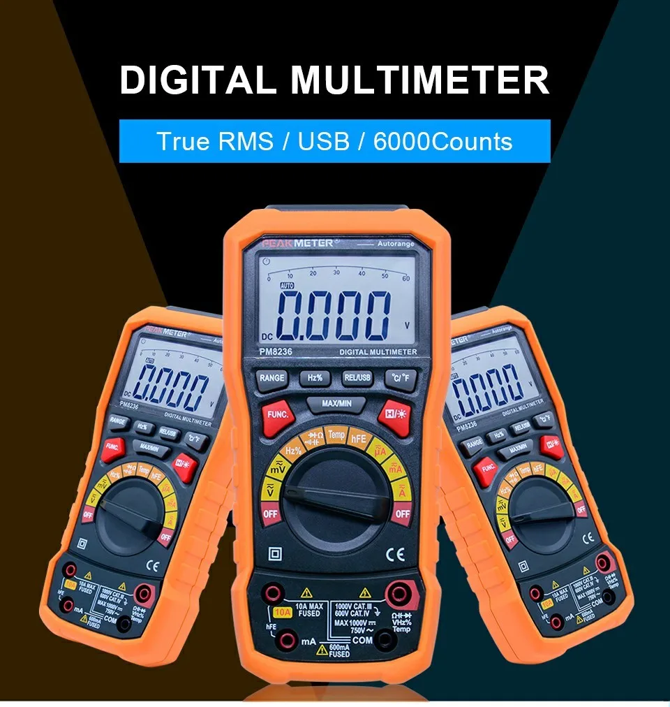 Цифровой мультиметр PEAKMETER PM8236 с автоматическим выключением с тестом температуры и регистратором данных