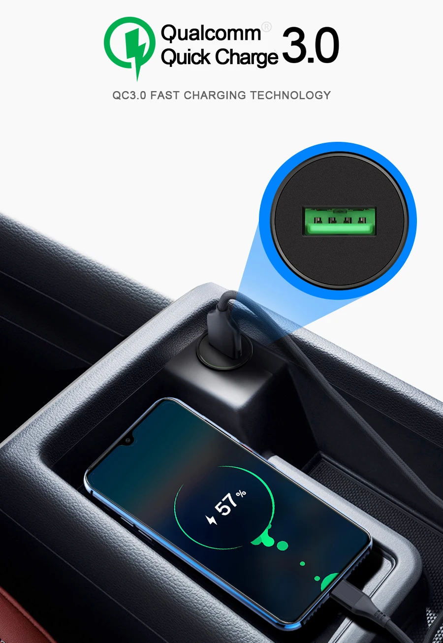Автомобильное зарядное устройство Rocketek mi ni USB Quick Charge 3,0 Автомобильное зарядное устройство для iPhone samsung Xiaomi mi QC3.0 QC Быстрая зарядка для мобильных телефонов