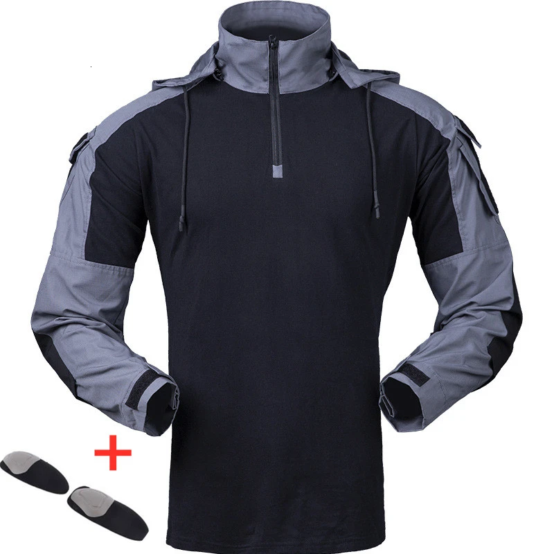 Gray With Pads Тактическая Gen3 камуфляжная форма с капюшоном, Военная рубашка, армейский вентилятор CS, полевая стрельба, тренировочные боевые топы, мужские уличные спортивные походные рубашки - Цвет: Gray With Pads