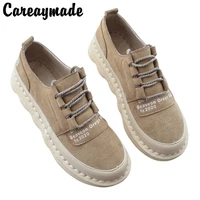 careaymade mori womens artistic breathable hand stitched shoes new preppy style round toe flat bottom lace up casual shoes