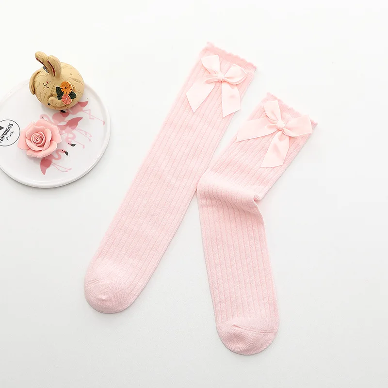 

Spring And Autumn Children Girls Middle Tube Long Tube Student Pile Socks Satin Big Bow Baby Cotton Socks