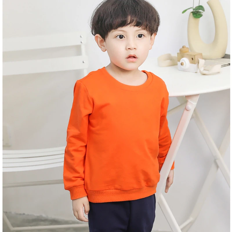 

2021 Spring Autumn KR(Origin) Casual Unisex Children's Tops Solid Full O-neck Cotton Pulloveres Baby Clothes for Teens