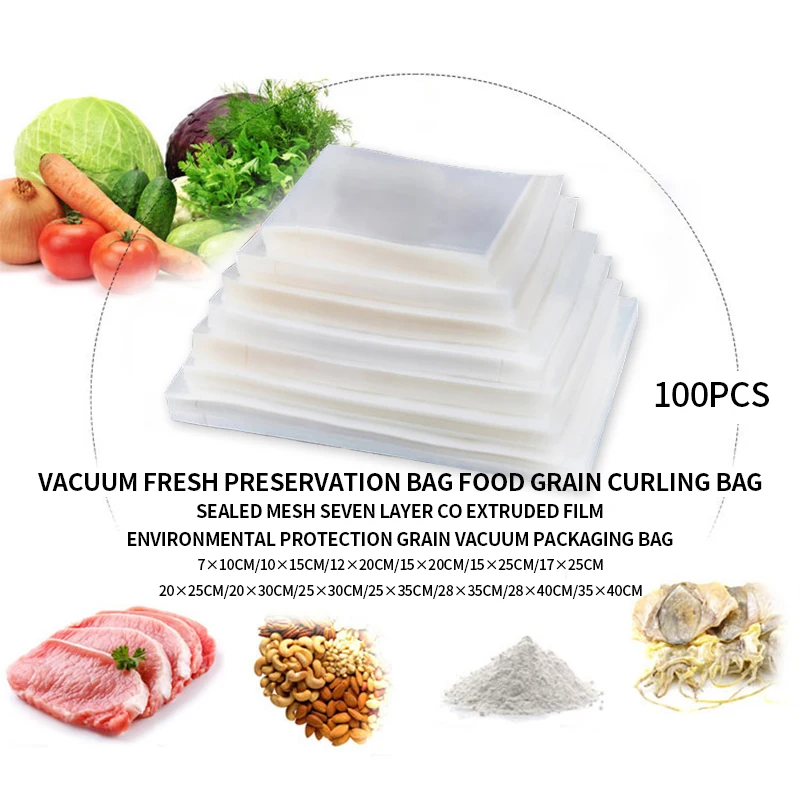 100 шт./лот пластиковый вакуумный упаковщик пакет для хранения пищевых продуктов