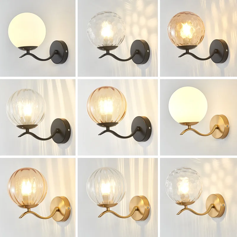 Modern Glass Ball Wall Lights Led Simple Lamp Gold/black Sconces for Bedroom Bedside Living Room Corridor Loft Home Decor | Освещение