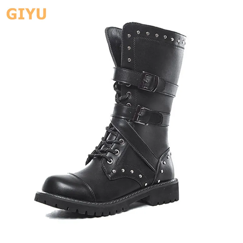 

Мужские кожаные ботинки на низком каблуке, с круглым носком