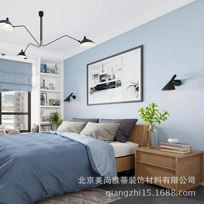 

Thick Solid Color Nordic Dark Blue Mediterranean Non-Woven Wallpaper Plain Clothing Store Living Room Bedroom Wallpaper Home