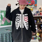 Куртка Y2K женская оверсайз с капюшоном, свободная однотонная в Корейском стиле, с принтом скелета, на молнии, с длинным рукавом, в готическом стиле, Ретро стиль, Y2K