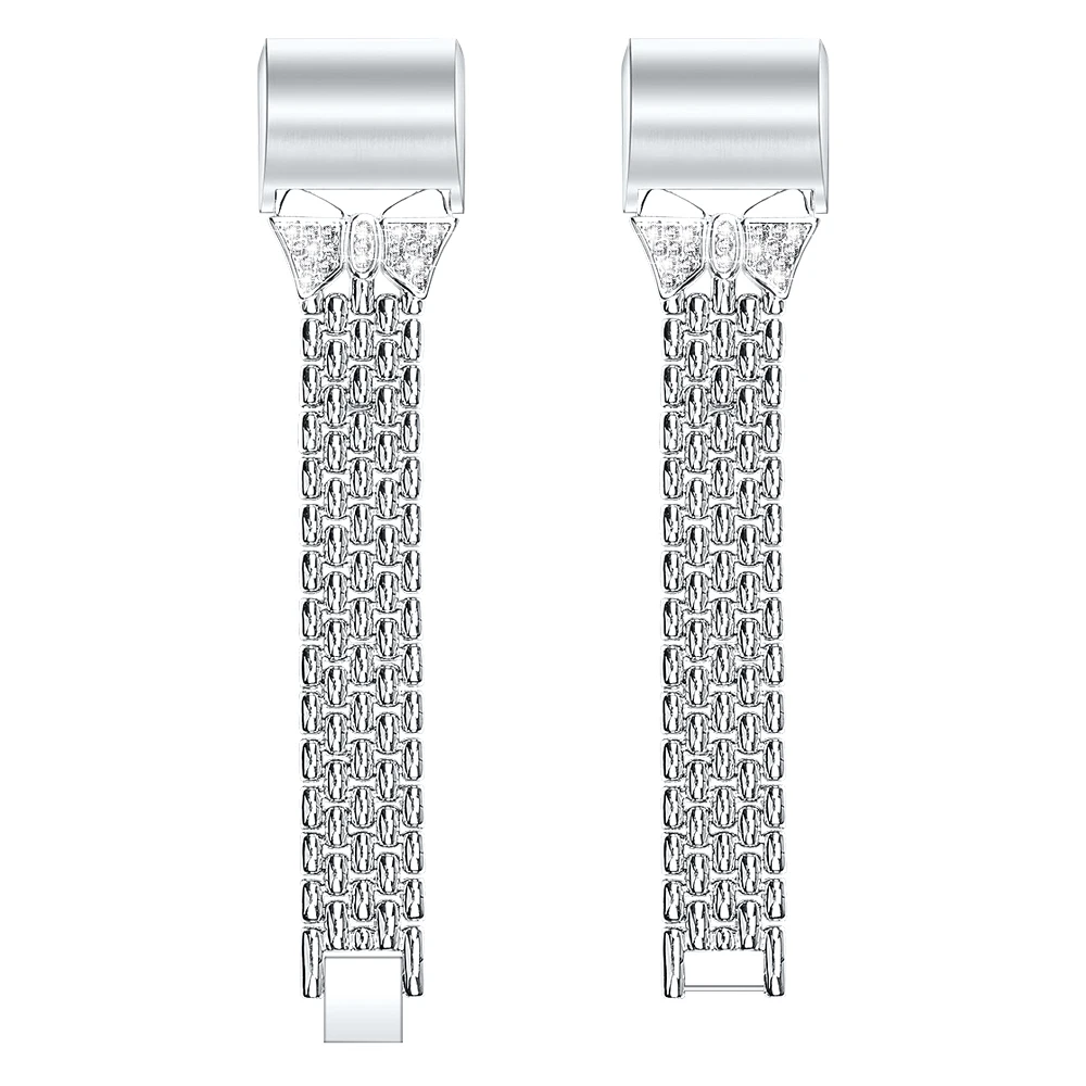 Silver OULUCCI, Женский металлический ремешок из нержавеющей стали, для браслета FitBit charge 2, браслет, ремешок для часов, подходит для зарядки, 3 полосы - Цвет: Silver