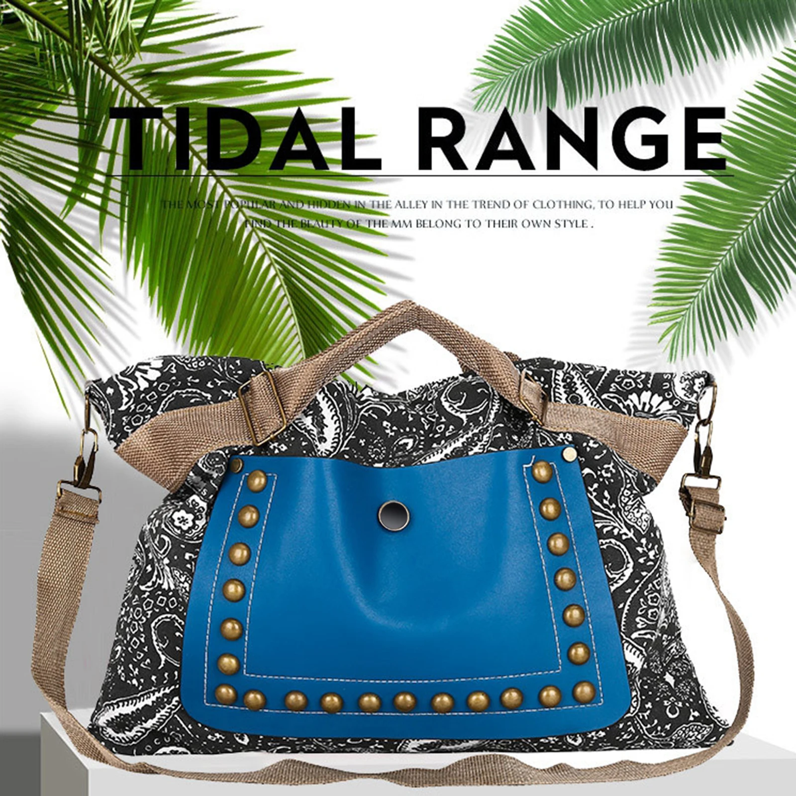 

Large Capacity Ethnic Handle Bag Rivet Handbag Double Sided Shopping Commute