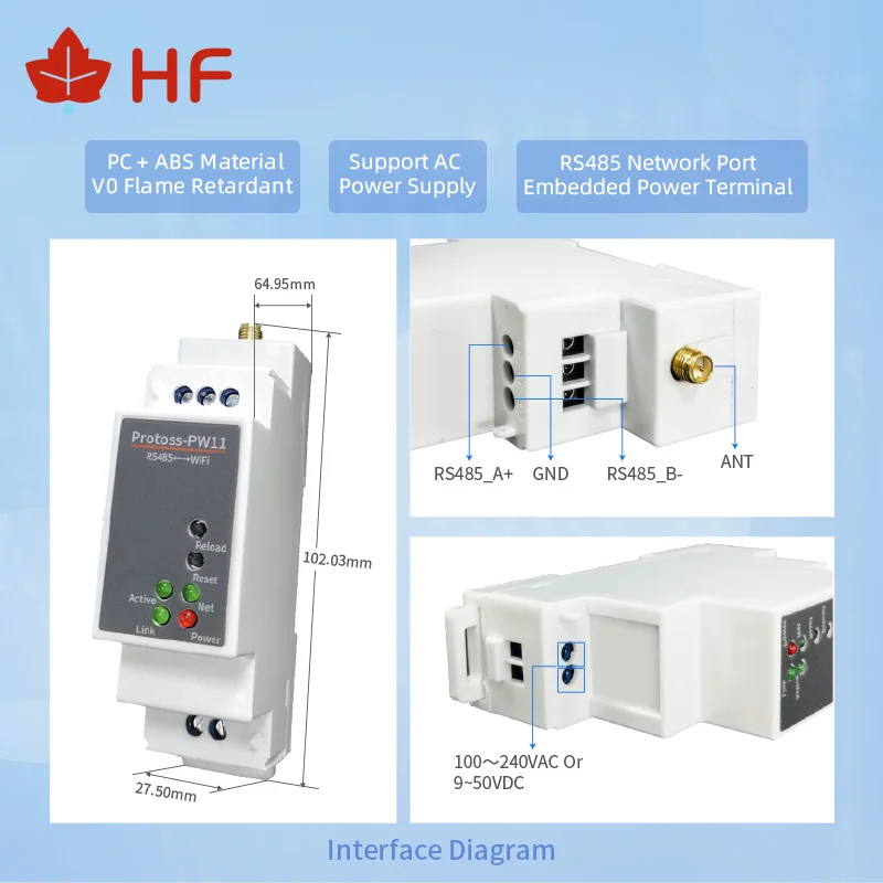 На din рейку Серийный порт RS485 к WiFi конвертеру IOT устройства Protoss PW11 AC110V ~ 220V или DC