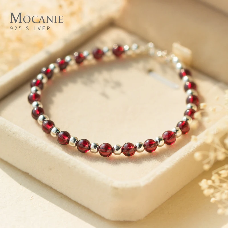 

Mocanie Genuine 925 Sterling Silver Natural Crystal Little Ball Strand Bracelet for Women Link Chain Fine Jewelry 2020 Years