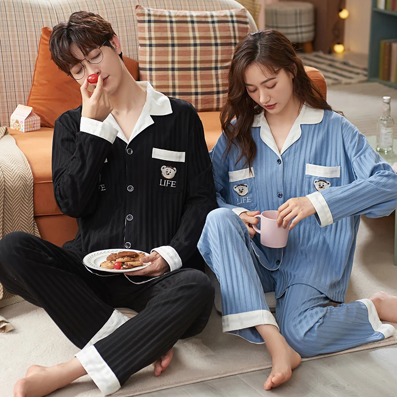 Модные новые осенне-зимние хлопковые Пижамные комплекты для пар с длинным