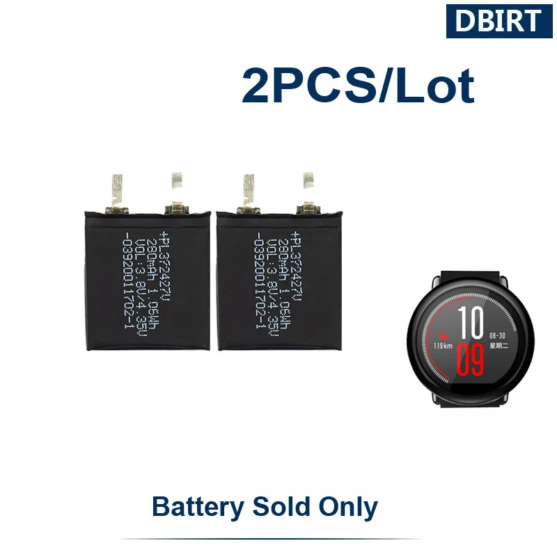 

2PCS/Lot Rechargeable PL372427V 372427 280mAh Battery For Huami AMAZFIT T-Rex Res Sport 2 A1602 Smart Watch Accumulator
