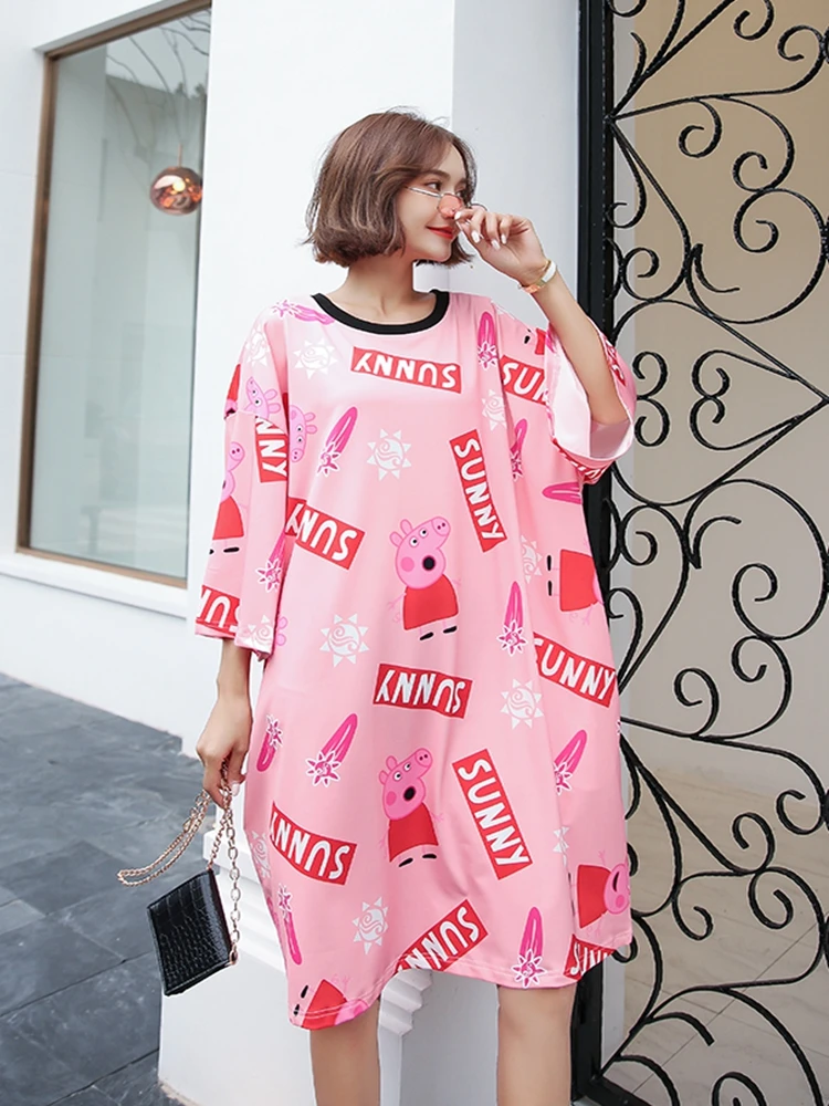 Camiseta de gran tamaño para Mujer, Tops con huella de cerdo de dibujos animados, Ropa de calle divertida a la moda, camisetas de manga corta con cuello redondo, Ropa para Mujer 2021