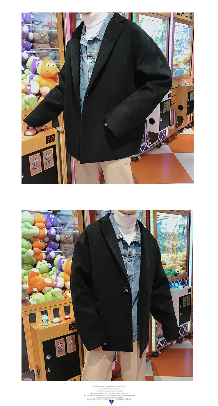Winter Short Woolen Coat Men Fashion Solid Color Casual British Wind Woolen Jacket Man Loose Cotton Thick Woolen Overcoat Male