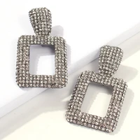 retro exaggerated metal geometric earrings jewelry women fashion personality gun black rhinestone earrings