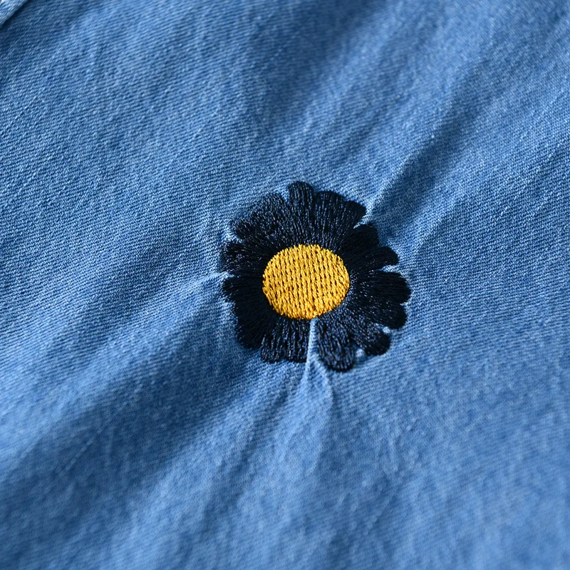 Рубашка мужская джинсовая с коротким рукавом рубашка вышивкой