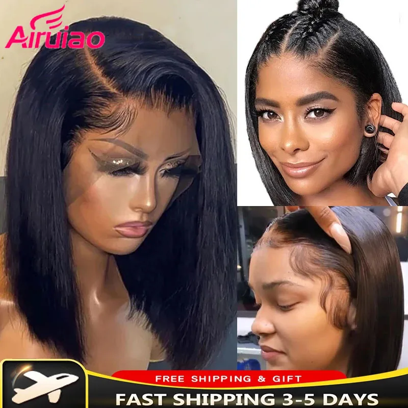 

13x4 Straight Short Bob Lace Front Wig Natural Colored Pixie Cut HD Transparent Frontal Brazilian Human Hair Wigs For Women Remy