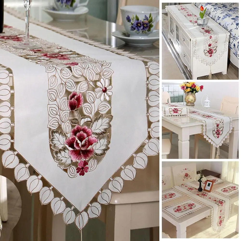 

New Creative Home Garden Embroidery Rectangular Polyester Table Runner Rectangular Polyester Table Runner Dust Cover