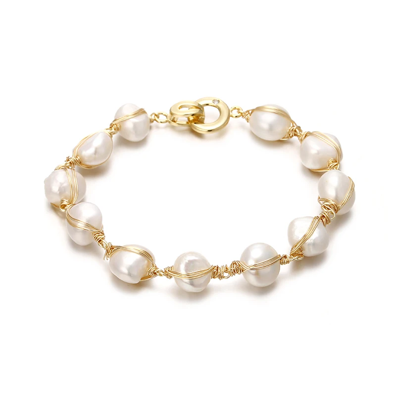 

14K Gold Filled Original Handmade Baroque Natural Freshwater Pearl Ladies Bracelet Promotion Jewelry For Women Christmas Gift