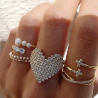 bohemian heart gold clor rings for women boho love heart micro cubic zirconia ring 2021 female finger statement fashion jewelry