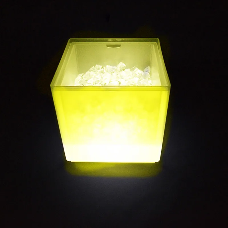 Yellow Fashion Double-Layer Champagne Ice Bucket Champagne Light Ice Bucket Square Led Light Ice Bucket Double Ice Bucket Convenient - Color: Yellow