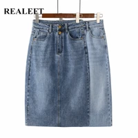 realeft 2021 new spring summer vintage womens denim skirt high wasit jeans skirt straight female a line pencil back split skirt