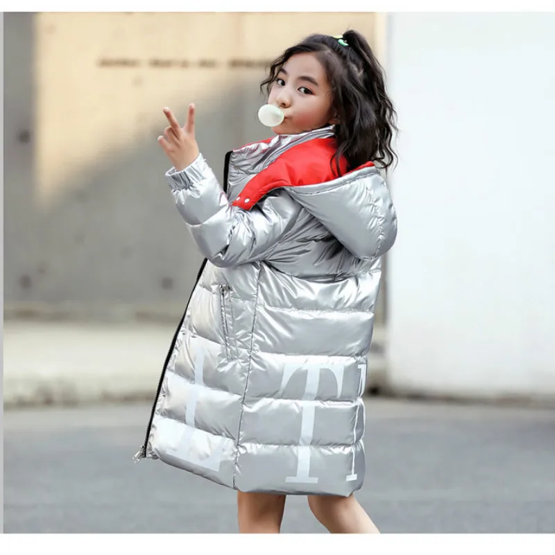 Новый Яркий Детский пуховик с длинным толстым меховым воротником и корейским