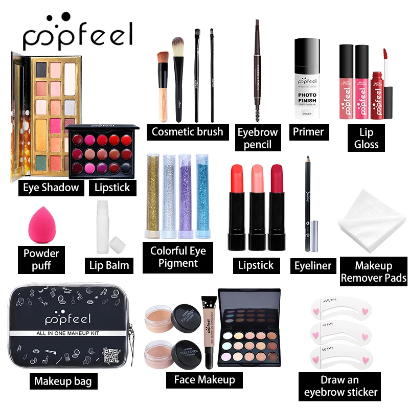 POPFEEL 27 шт. полный набор для макияжа полное лицо глаза губы косметика Помада тени