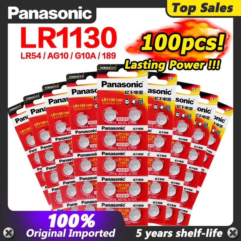 100 шт. 100% настоящего Оптовые PANASONIC LR54 189 AG10 L1131 SR1130 G10 V10GA 389 щелочные батареи